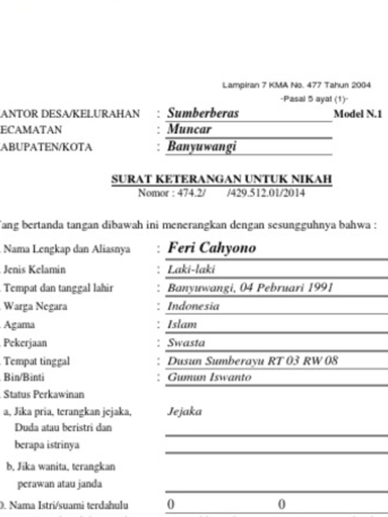 Contoh Surat Keterangan N1 N2 N4  Contoh Surat