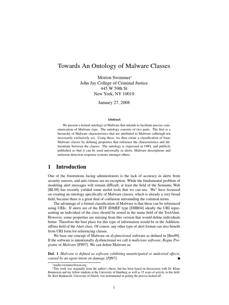 Towards An Ontology Of Malware Classes Pdf Denial Of Service Attack