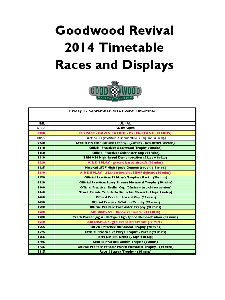 Goodwood Revival TimetableFINAL PDF Motorsport Auto Racing