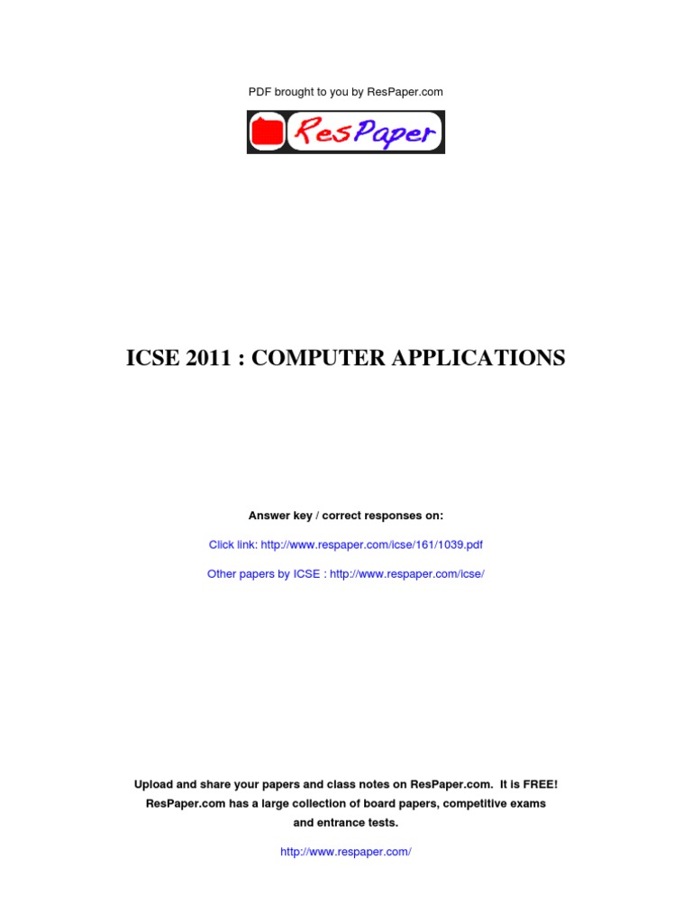 ICSE 2011 Computer Applications Answers | PDF