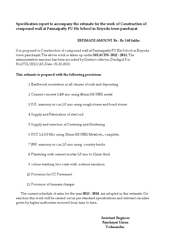 Compound Wall Estimate for School Project | PDF | Mortar (Masonry ...