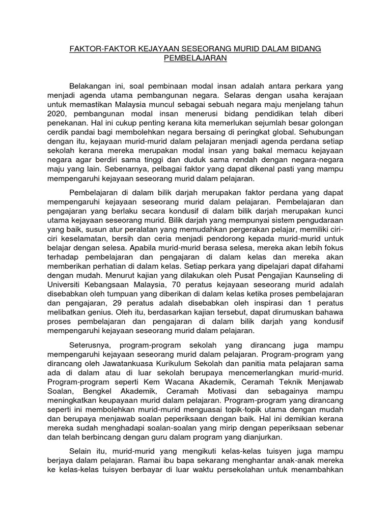 Karangan Faktor Kejayaan Murid Pmr Pdf