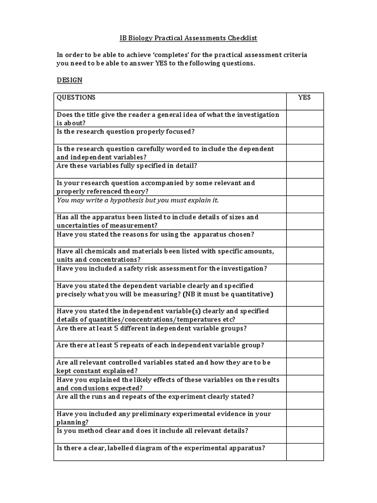 IB Biology IA Checklist Experiment Dependent And Independent Variables