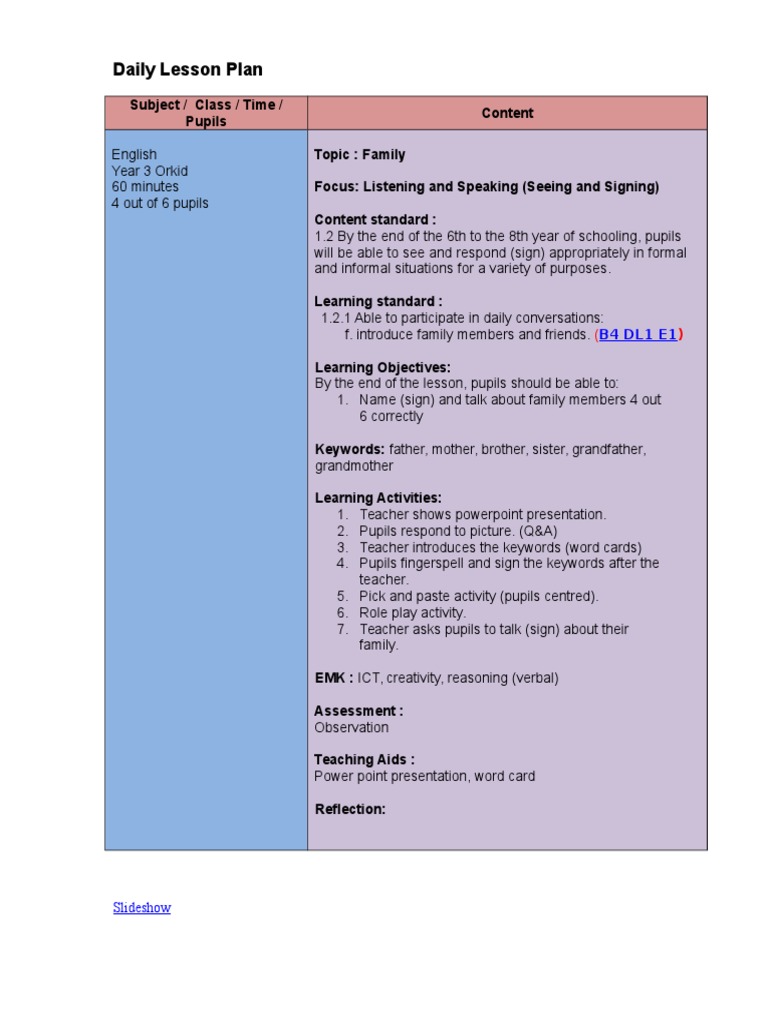 Year 3 Family Lesson Plan | PDF | Language Arts & Discipline