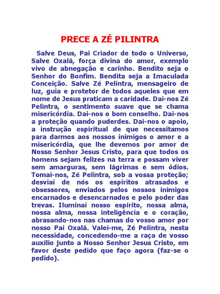 Prece a Zé Pilintra Oração Oração do Senhor