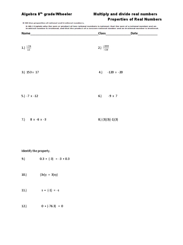 8th Grade Algebra: Real Number Operations | PDF