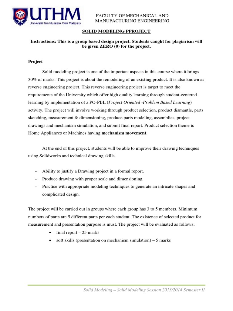 Solid Modeling Project Guidelines | PDF
