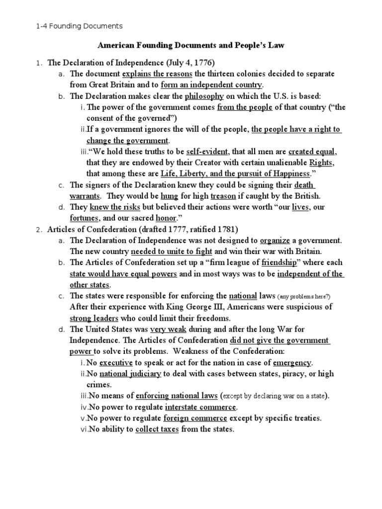 1 4 American Founding Documents Key Pdf United States Declaration