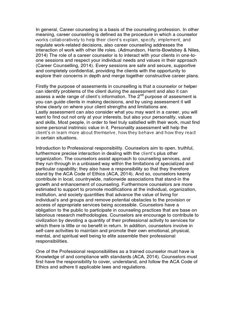Career Counseling: Ethics and Assessments | PDF | School Counselor ...