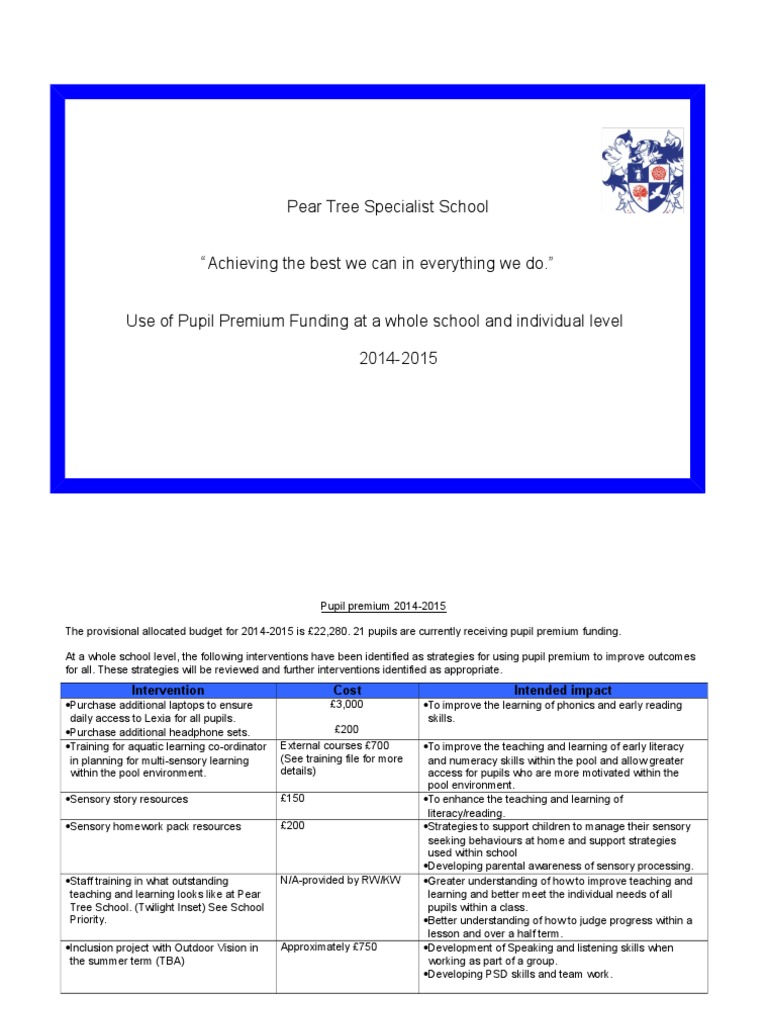 Pupil Premium Funding Strategies 2014-2015 | PDF | Inclusion (Education ...
