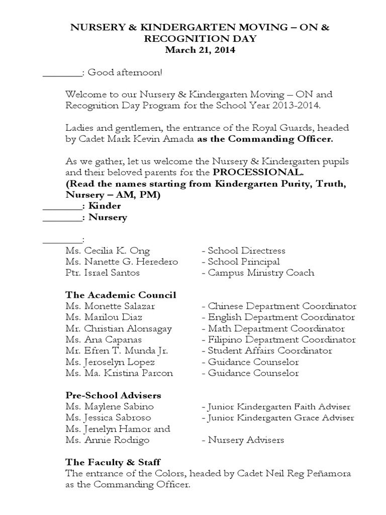 Nursery Recognition Script | Preschool | Kindergarten