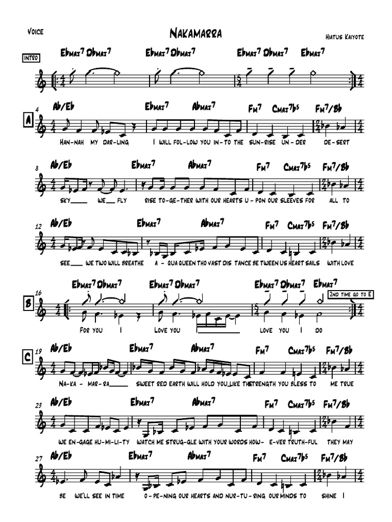 Nakamarra Hiatus Kaiyote Leadsheet