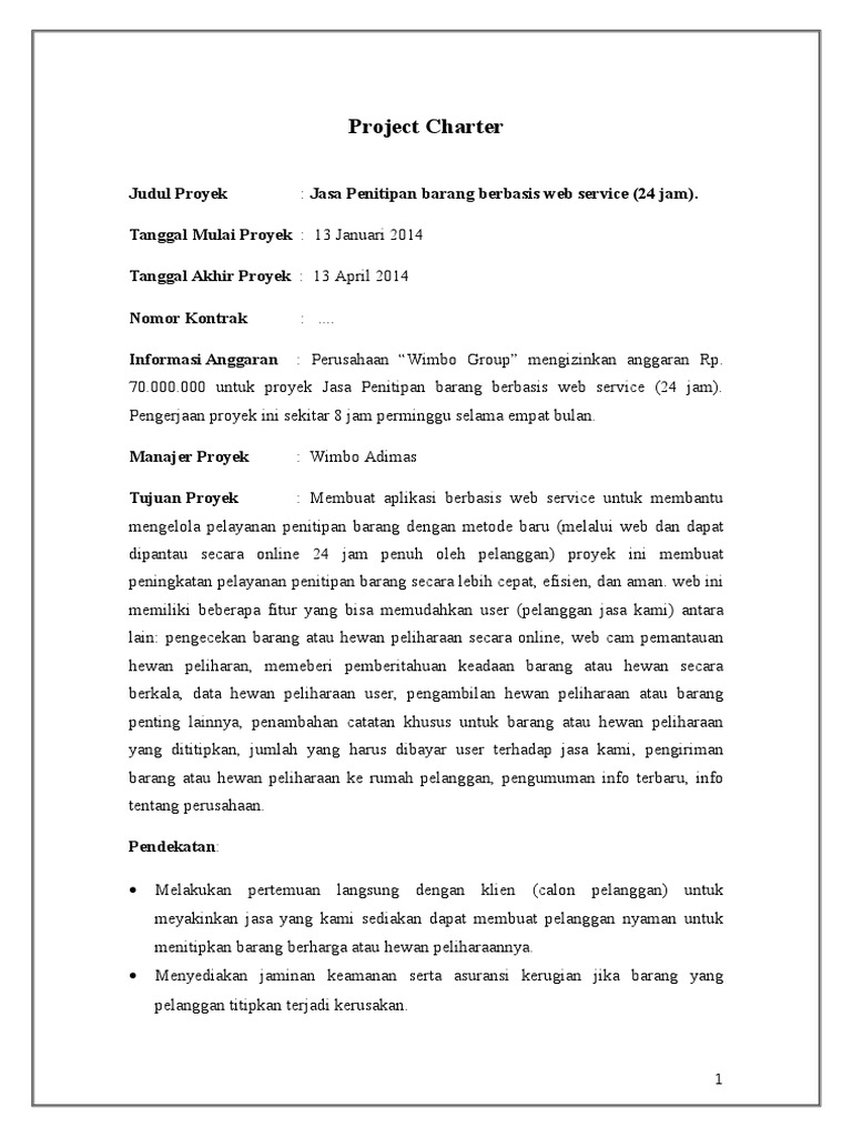 Project Charter: Peluncuran Platform Penjualan Online "TokoKita"