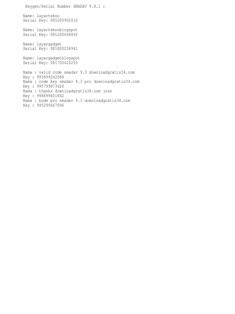 Smadav 9.8.1 Serial Key List | PDF | Computers