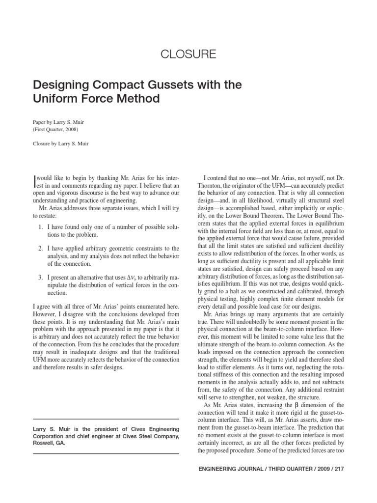 Closure Designing Compact Gussets With The Uniform Force Method PDF PDF Strength Of