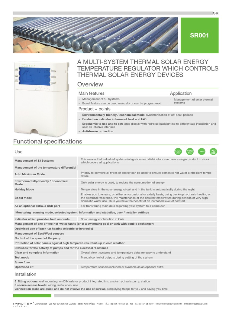 Imhotep Solar Energy Regulator Overview | PDF | Solar Energy | Water ...