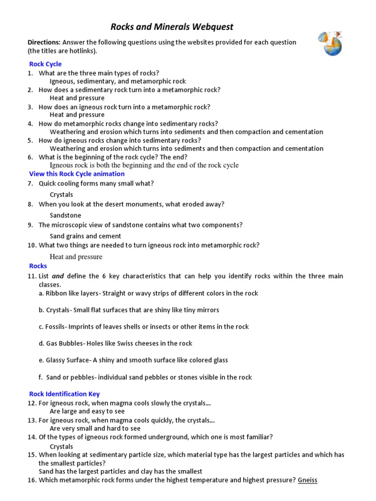 Rocks And Minerals Webquest Sedimentary Rock Rock Geology
