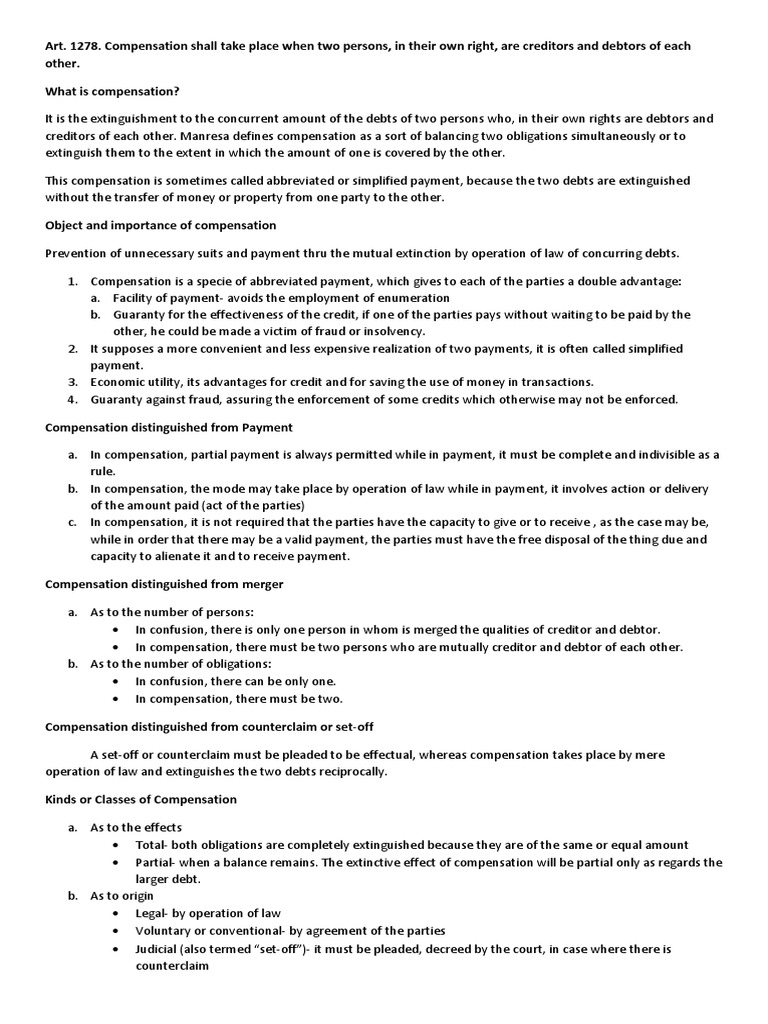 Legal Compensation in Obligations | PDF | Guarantee | Assignment (Law)