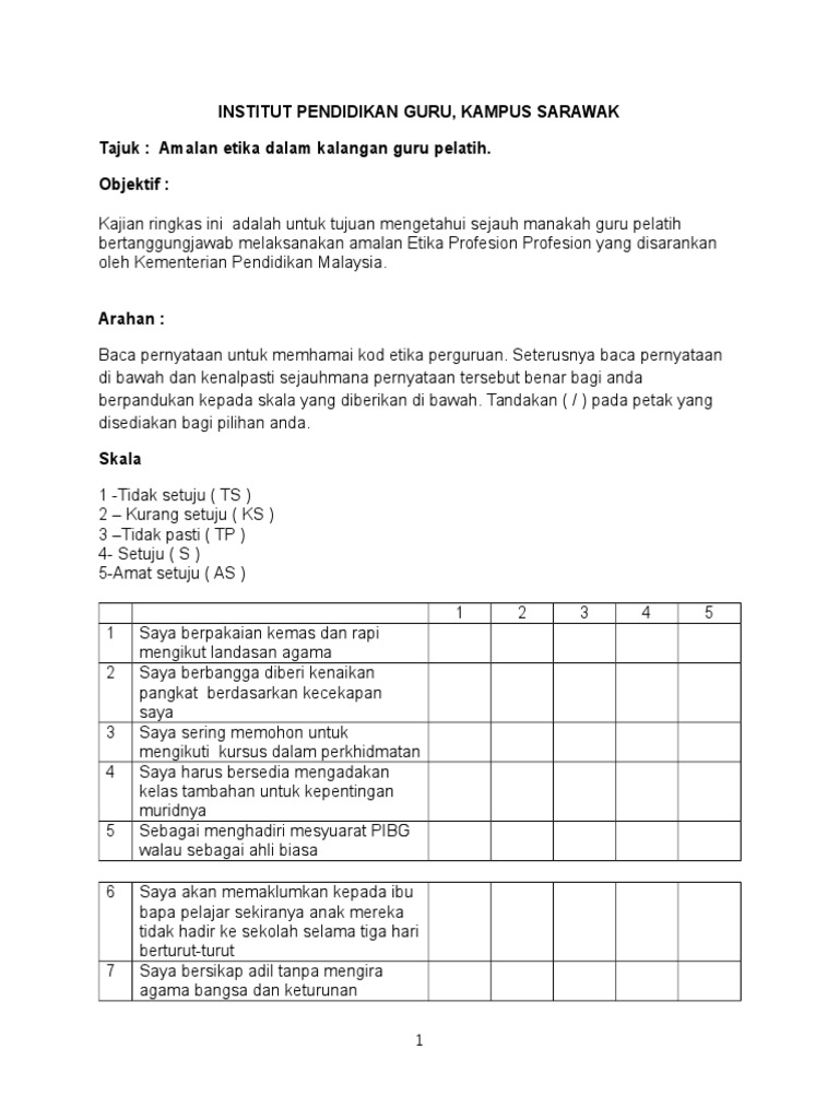 Soal Selidik Kajian Amalan Etika Guru Zaidi Pdf