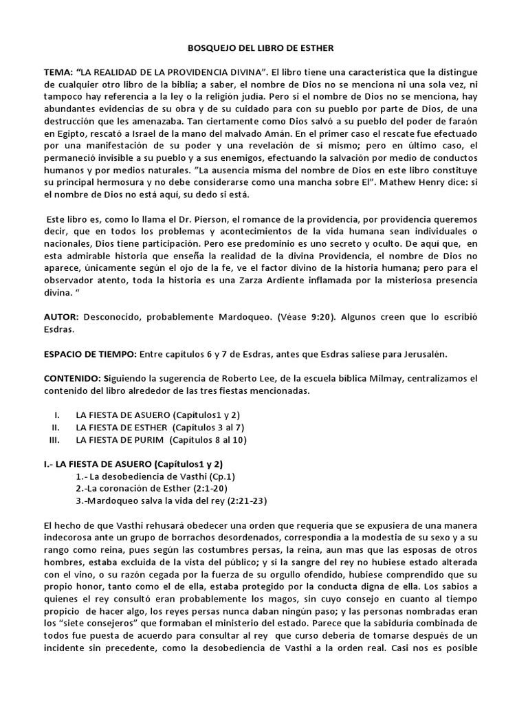 Bosquejo Libro Esther Pdf Esther Libro De Ester