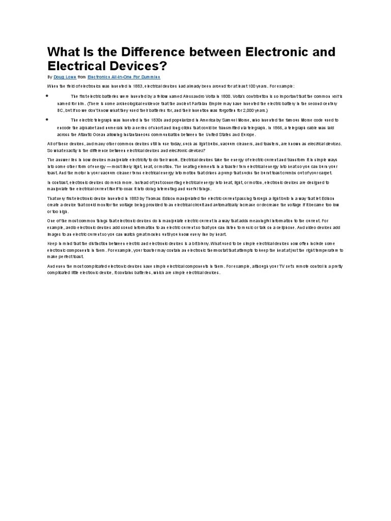 What Is The Difference Between Electronic and Electrical Devices PDF