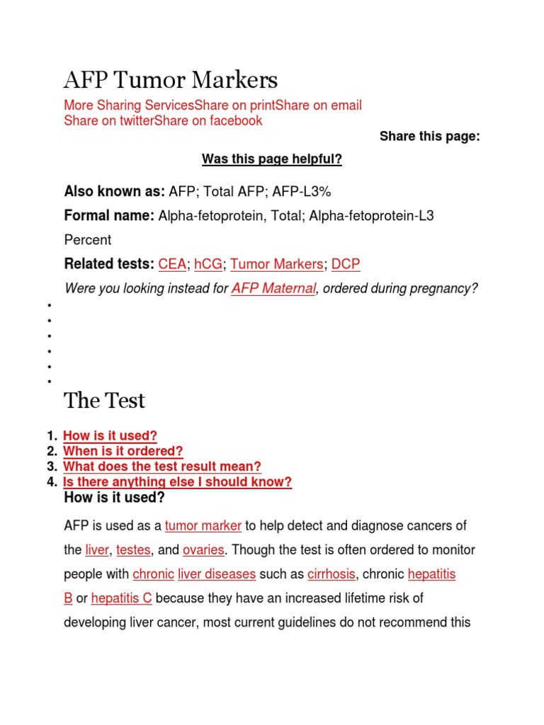 AFP Tumor Markers The Test PDF Liver Medicine