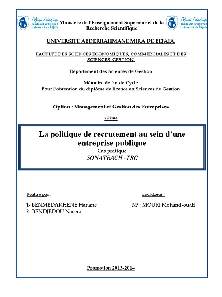 Pdf Telecharger Memoire De Fin De Cycle En Gestion Des Ressources Humaines Gratuit Pdf Pdfprof Com