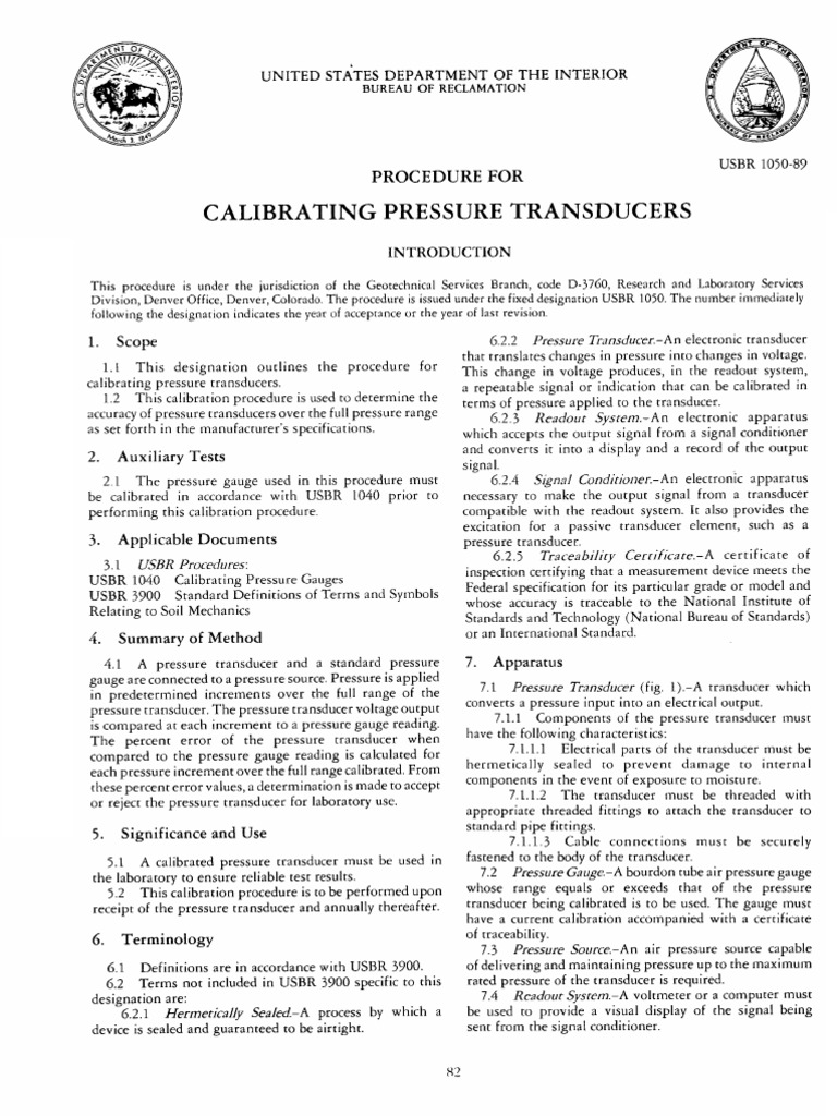 Calibrating Pressure Transducers Procedure For PDF Calibration