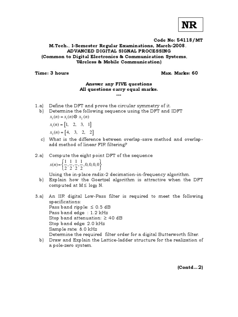 Advanced Digital Signal Processing Exam | PDF | Spectral Density ...