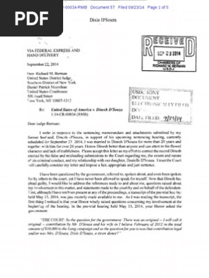 Dixie D'Souza's Letter to Judge