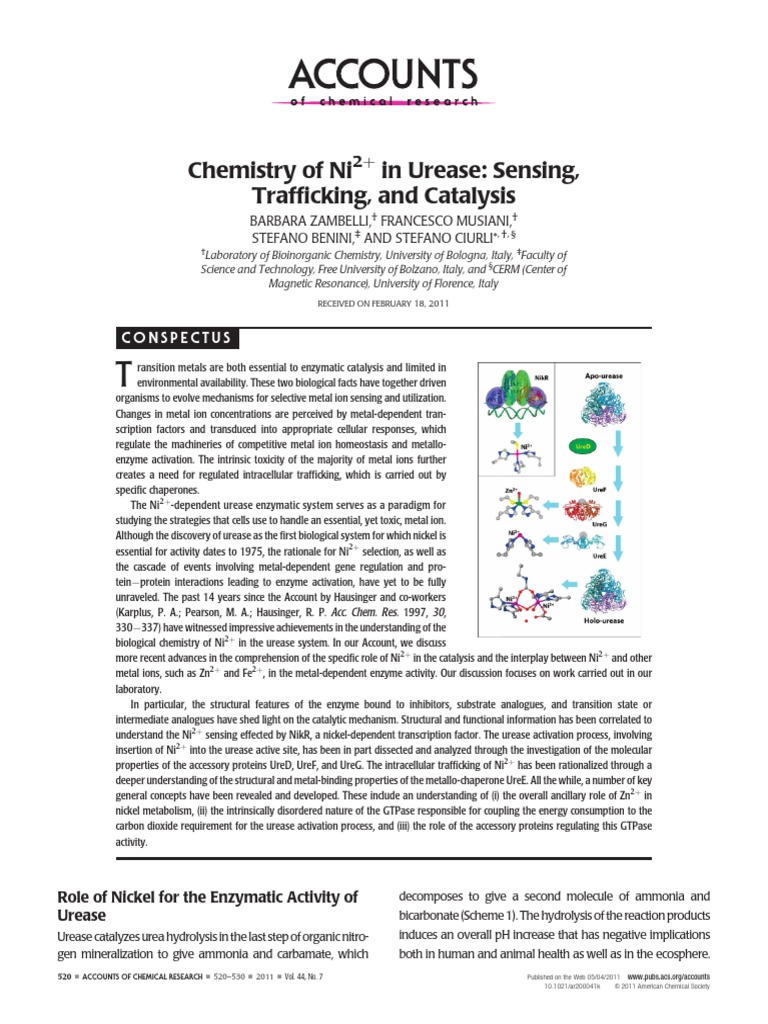Chemistry of Ni in Urease: Sensing, Trafficking, and Catalysis | PDF ...