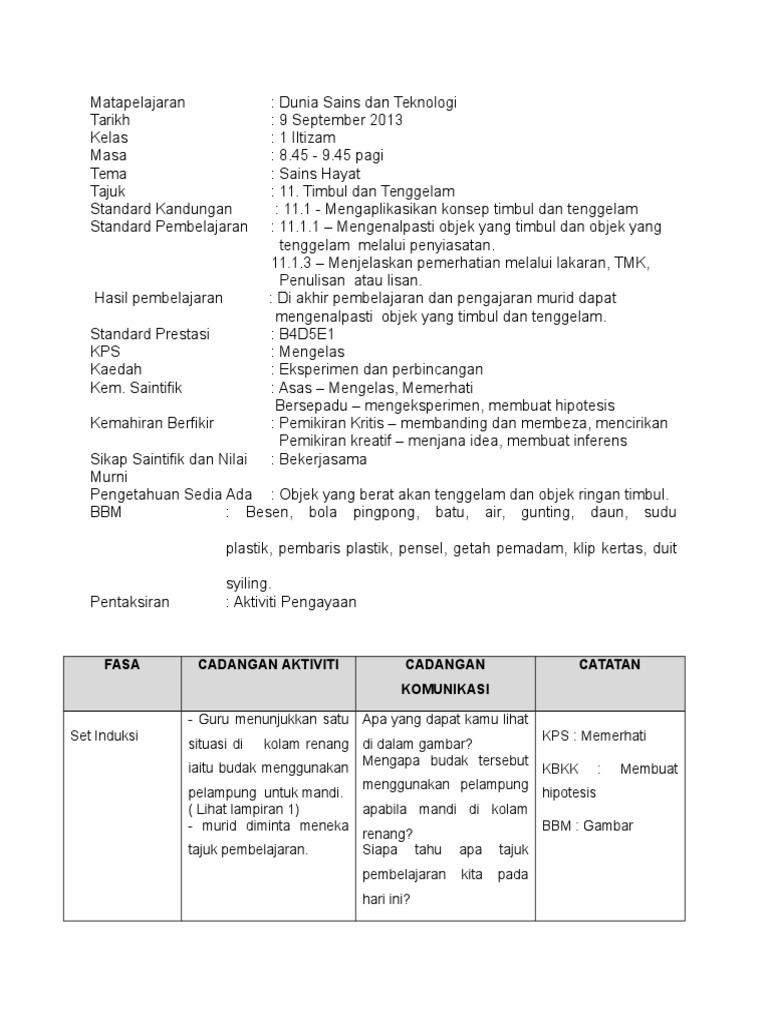 Lesson Plan Timbul Dan Tenggelam Pdf