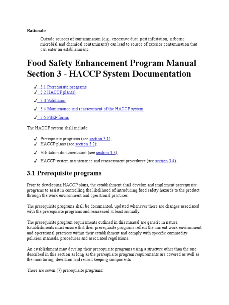 FSEP Manual: HACCP System Overview | PDF | Sanitation | Foods