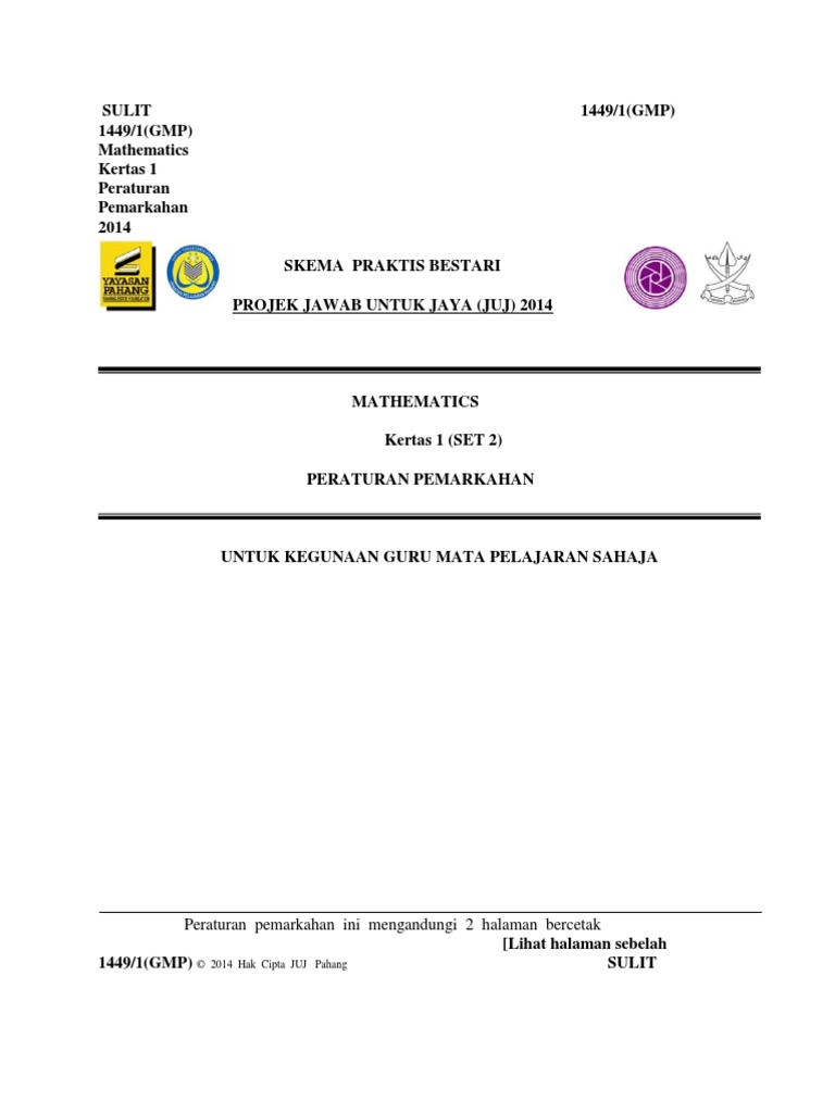Juj Pahang 2014 Math Spm K1 Set 2 Skema Pdf