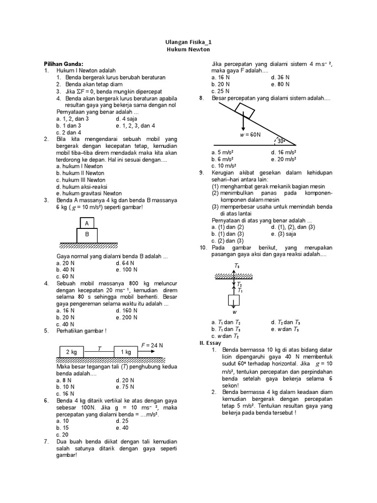 Soal Ulangan Fisika Hukum Newton | PDF