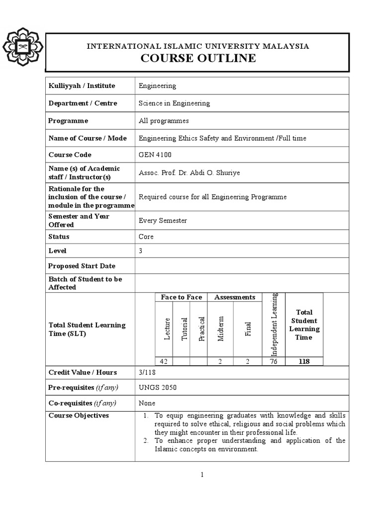 GEN 4100 Revised Course Outline-Latest | PDF | Engineering | Design