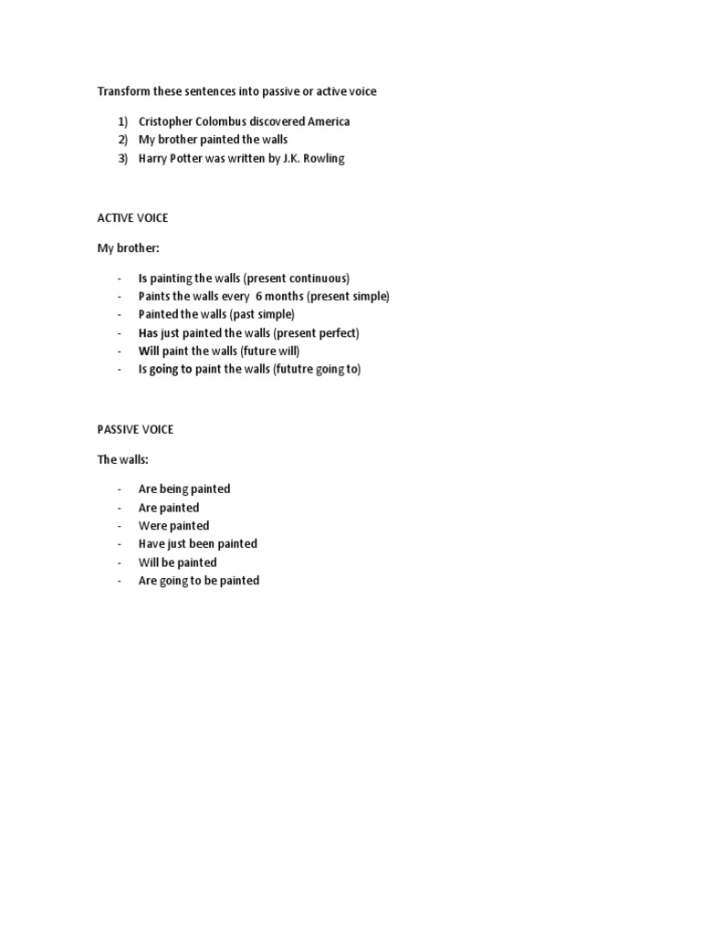 Active and Passive Voice Examples | PDF | Language Arts & Discipline