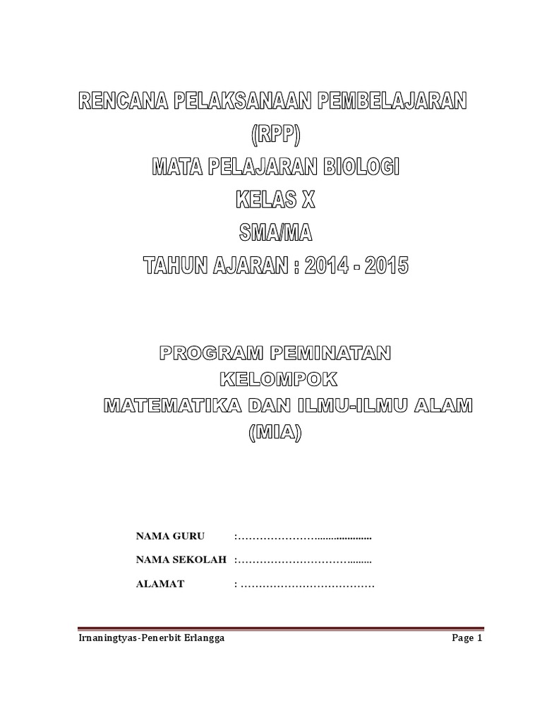 Rpp Biologi Sma Ma Kelas X Jilid 1