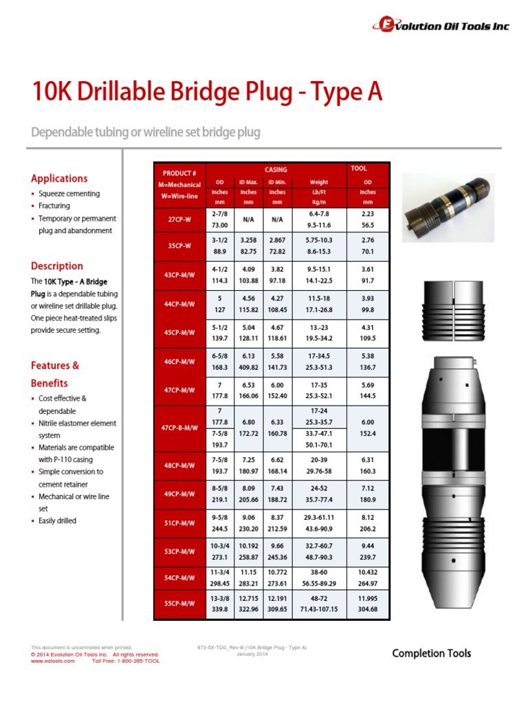 10K Bridge Plug - Type A Technical Datasheet | PDF | Manufactured Goods ...