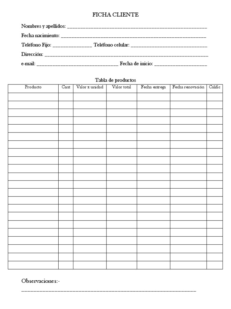 Ficha de Cliente y Productos Detallada | PDF