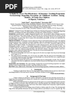 A Study To Assess The Effectiveness of Structure Teaching Programme On Knowledge Regarding Prevention of Childhood Accidents Among Mothers of Under Five Children at Piparia, Vadodara.