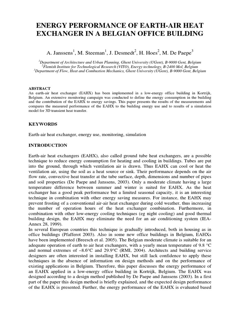 Energy Performance of Earth-Air Heat Exchanger in A Belgian Office ...