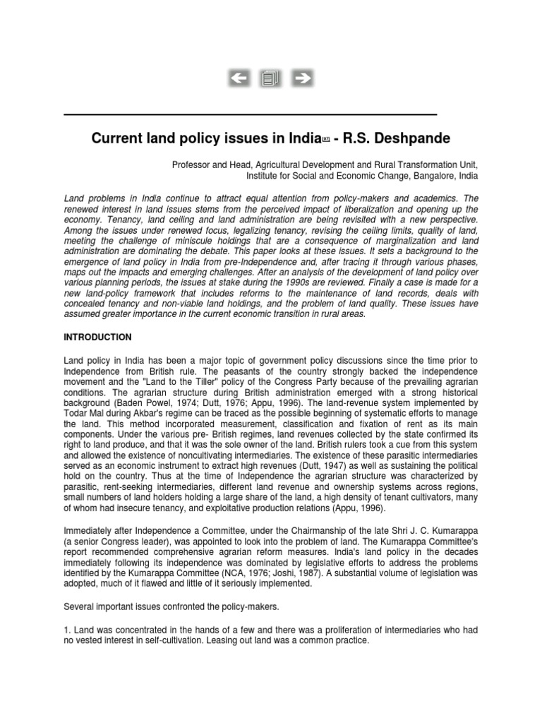 Land Policy Issues in India: An Overview | PDF | Leasehold Estate | Lease