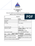 Application For Employment: Human Resources Department P.O. Box 3 Vanderbijlpark 1900