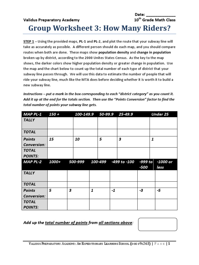 Group Worksheet 3: How Many Riders?: Date: - Validus Preparatory ...