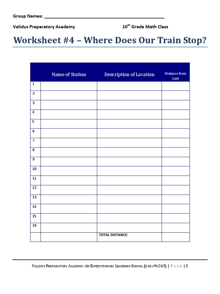 10th Grade Math Worksheet: Train Stops | PDF