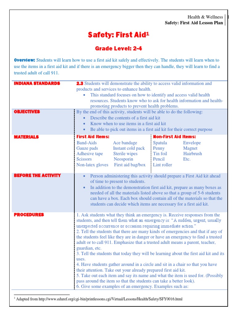 lesson plan | Lesson Plan | First Aid