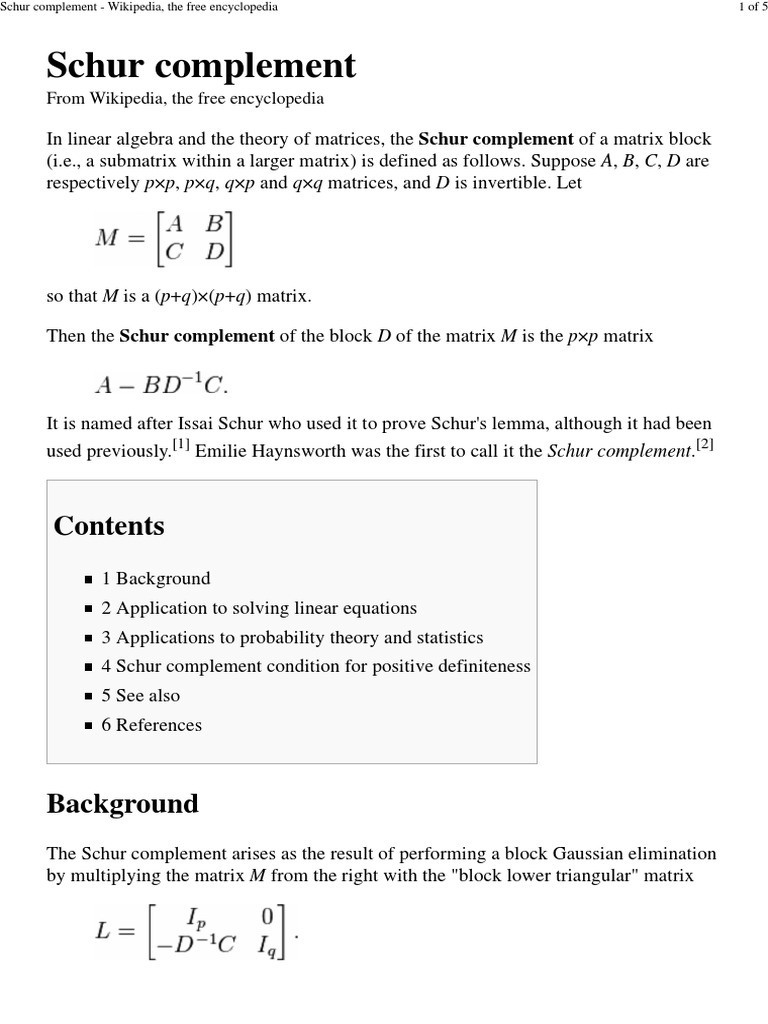 Schur Complement Matrix Mathematics Algebra