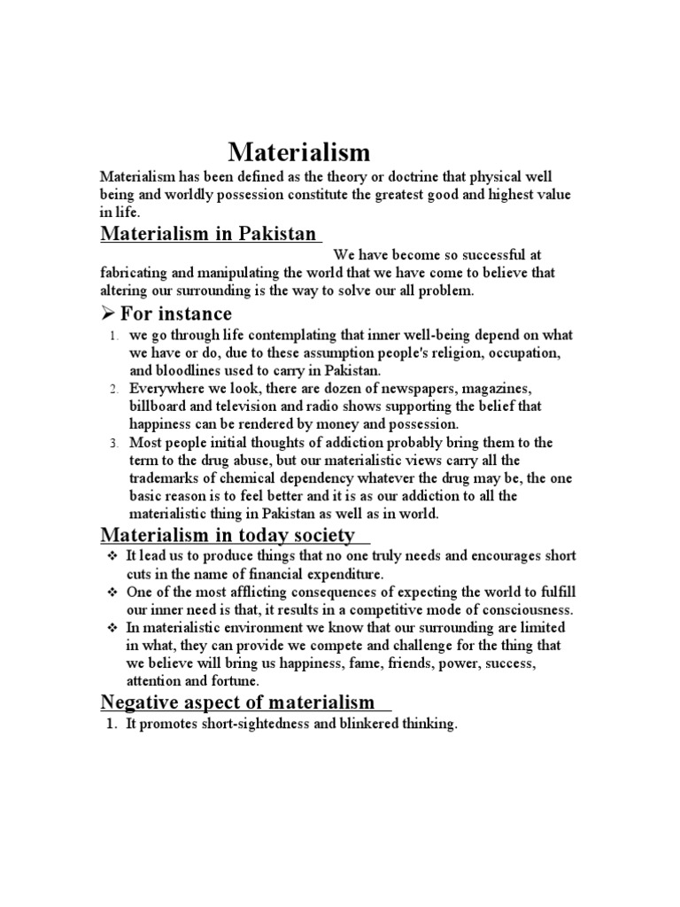 Materialism Materialism Substance Dependence