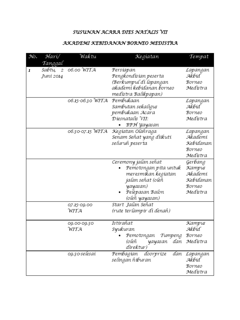 Susunan Acara Dies Natalis Jalan Sehat